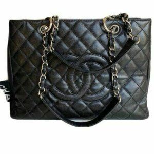 Black CHANEL grand shopping tote caviar bag